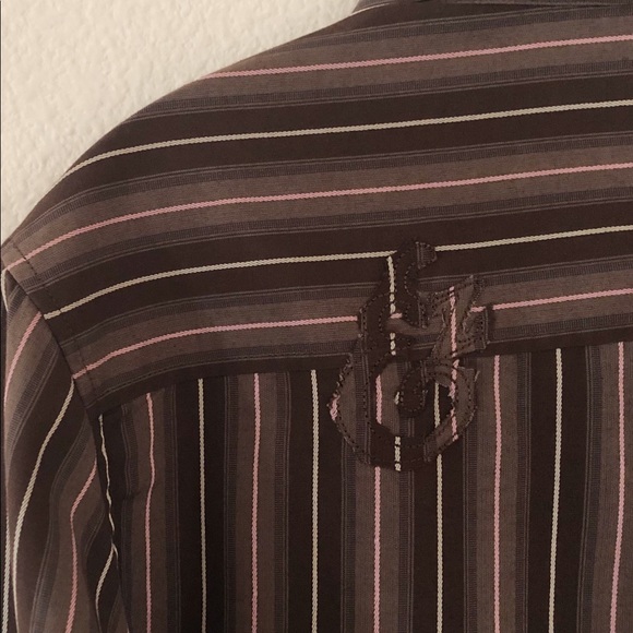 EZEKIEL LS BUTTON UP SHIRT SIZE LARGE BROWN STRIPE - Picture 7 of 8